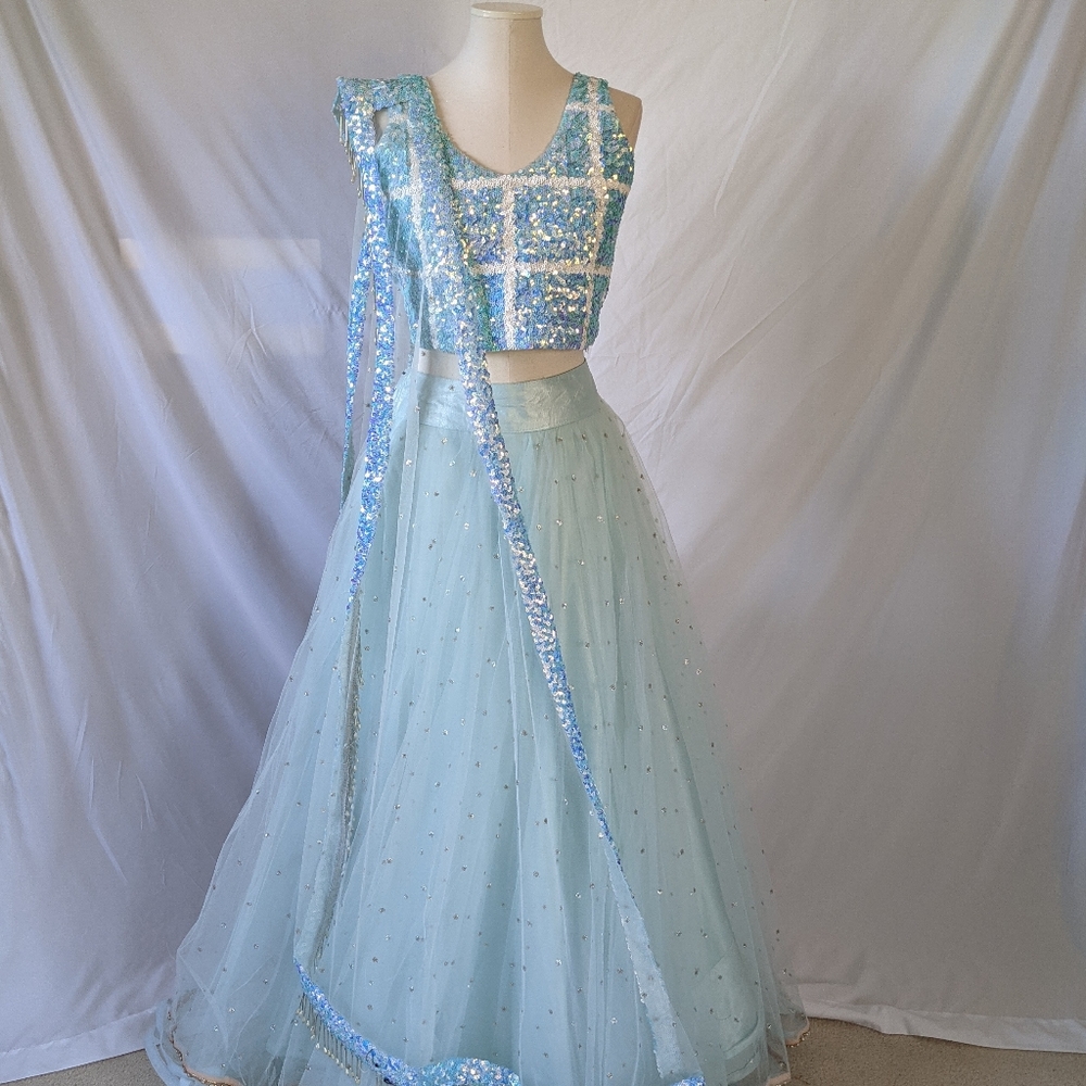 Beautiful Sparkly Blue Lehenga Choli for Indian wedding